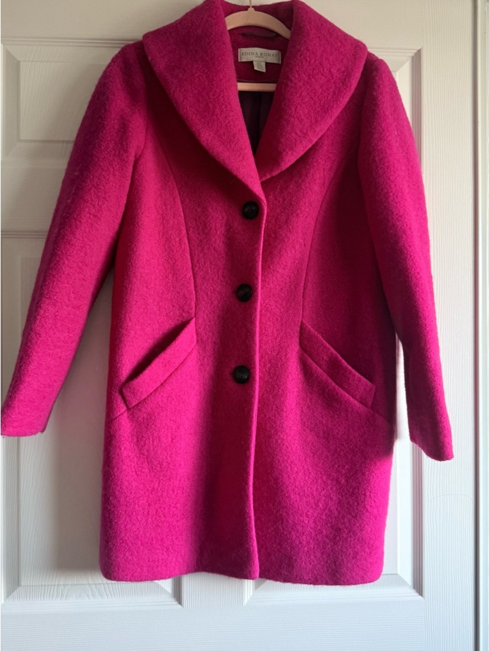 Edina Ronay London Wool Fuchsia Hot Pink Trench Coat